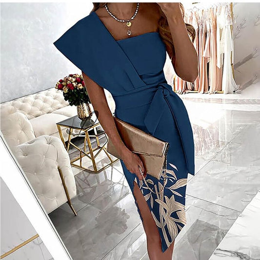 Elegant Blue One Shoulder Dress Color: Blue Size: M