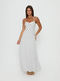 Marguerite Halter Maxi Dress White Polka Dot