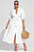 Xpluswear Design Plus Size Vacation White Shirt Collar Half Sleeve