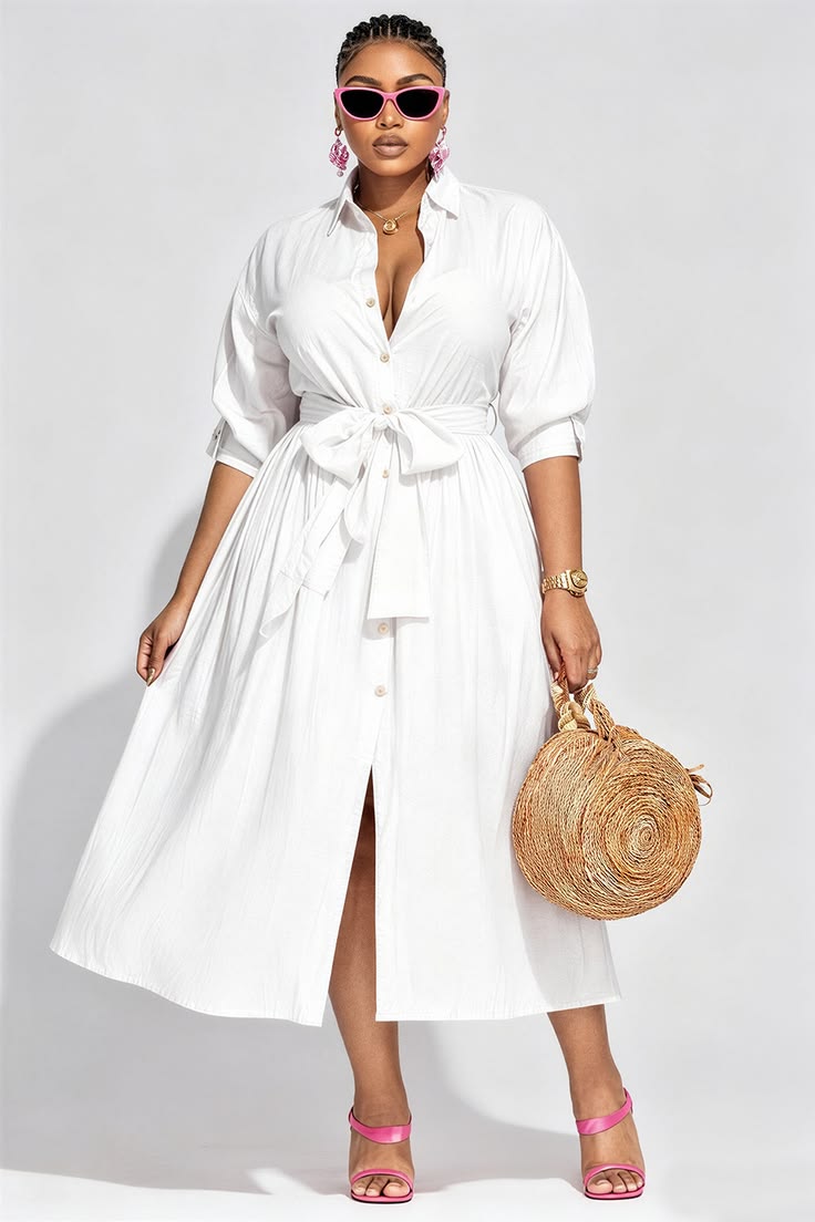 Xpluswear Design Plus Size Vacation White Shirt Collar Half Sleeve