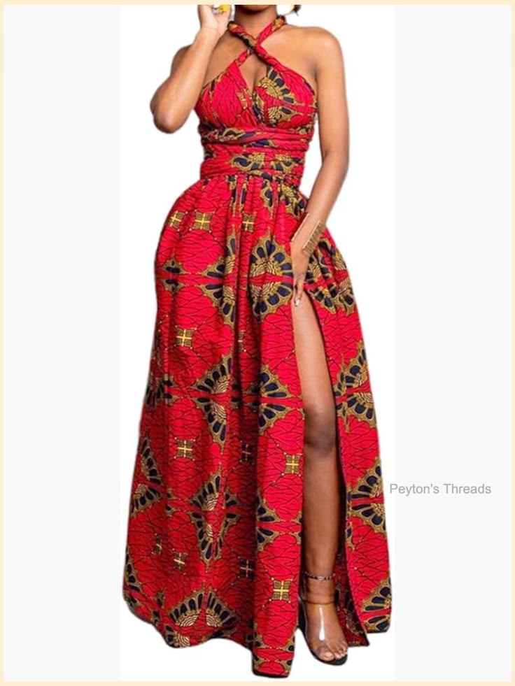 Multi Way Pleated Floral Print Maxi Dress V Neck Sleeveless Color: Red