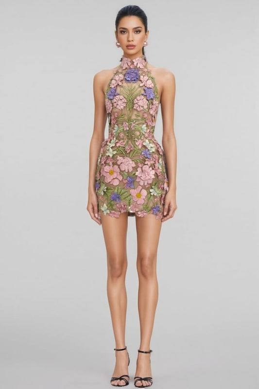 Gzaza Gloria Embroidered Floral Mini Dress, S