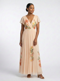 Ottie – V-Neck Short Sleeve Pleated Maxi Dress