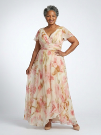 Iris – V-Neck Short Sleeve Floral Maxi Dress