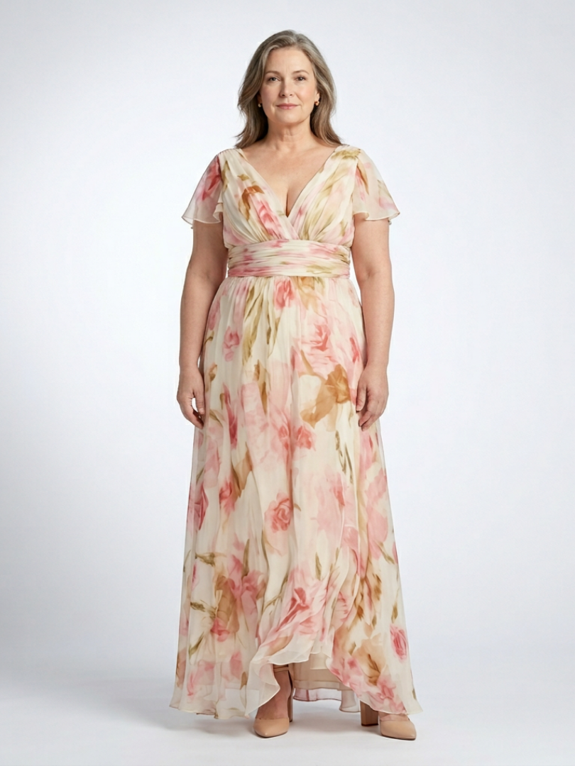 Iris – V-Neck Short Sleeve Floral Maxi Dress