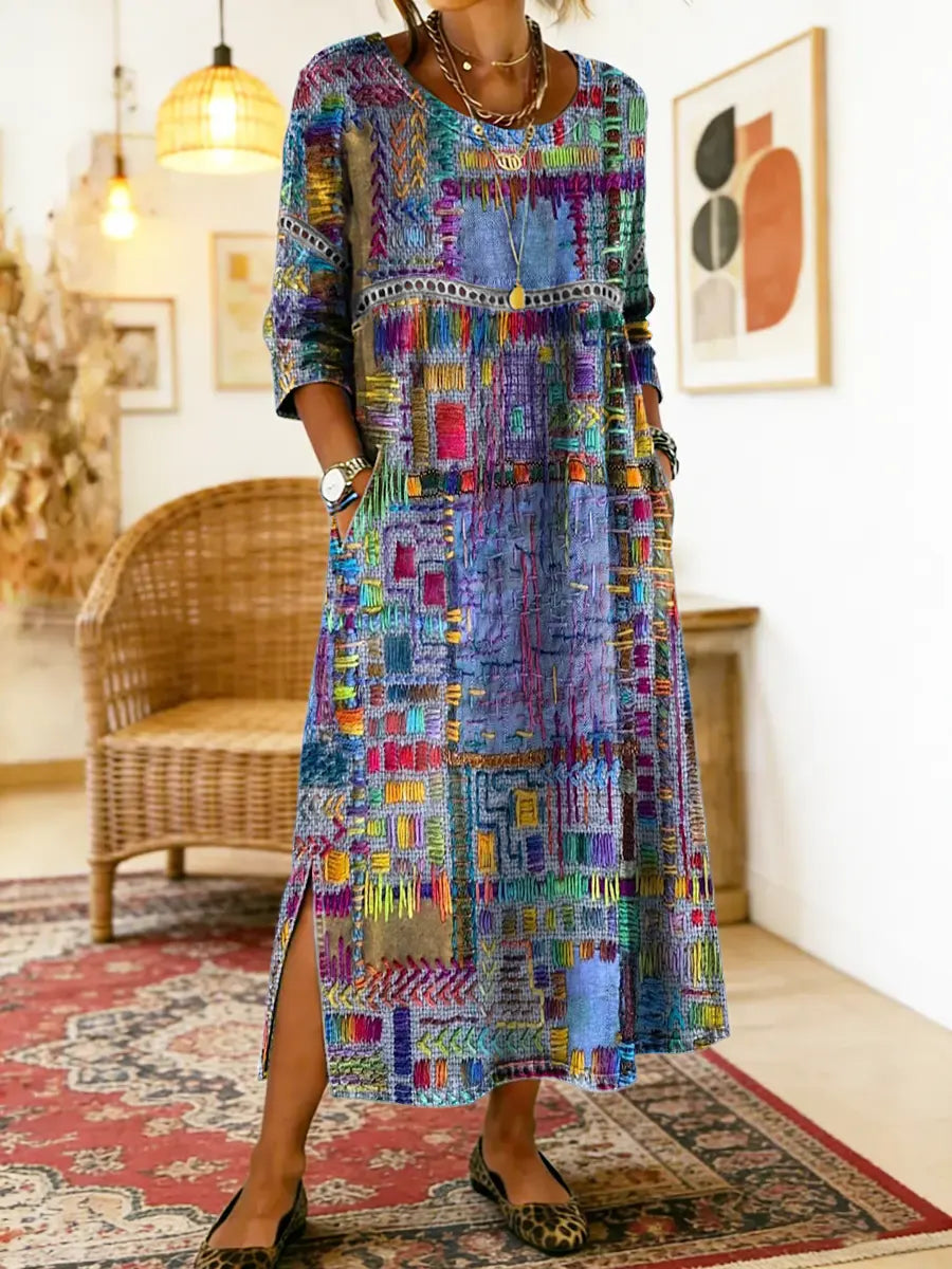 Thessaly - Ethnic Patchwork Denim Dress