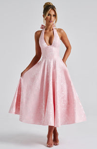 Kimberly | Womens Wedding Gues Dress Halter Midi Dress Pink