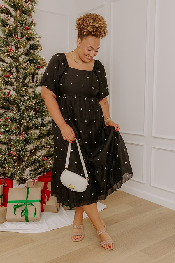 Effortless Spots Embroidered Midi Dress Curves 3Xl Black