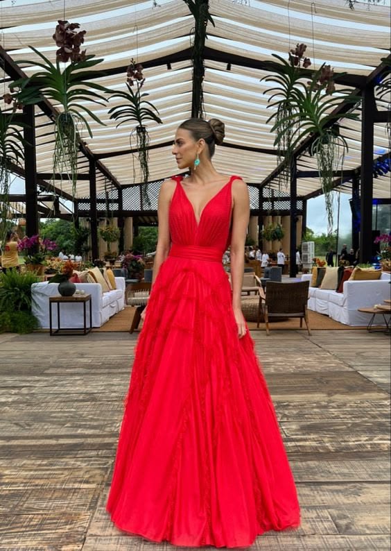 Elegant A Line Long Red Prom Dress 22th Birthday Outfits