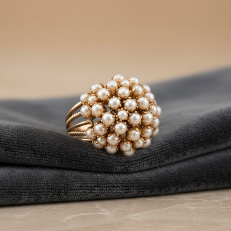 Genevieve – Elegant Pearl & Gold Ring