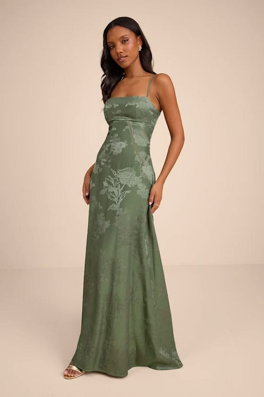 Elin Sage Floral Jacquard Lace Up Maxi Dress