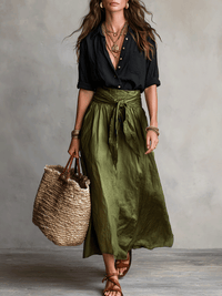 Eloisa | Women's High Waist Flowy Midi Skirt and Top Set