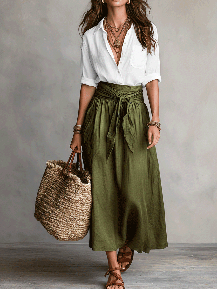 Eloisa | Women's High Waist Flowy Midi Skirt and Top Set