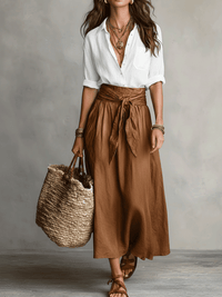 Eloisa | Women's High Waist Flowy Midi Skirt and Top Set