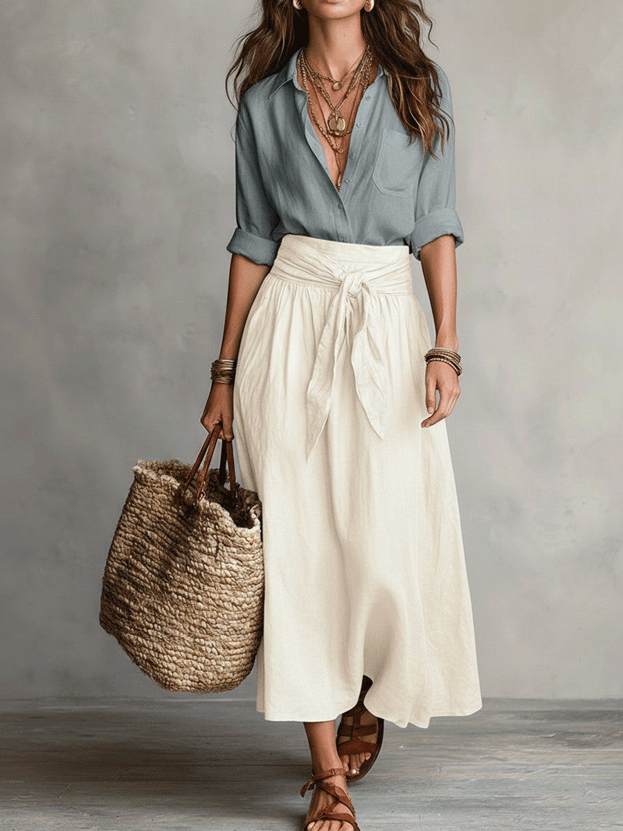 Eloisa | Women's High Waist Flowy Midi Skirt and Top Set