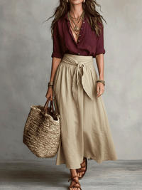 Eloisa | Women's High Waist Flowy Midi Skirt and Top Set