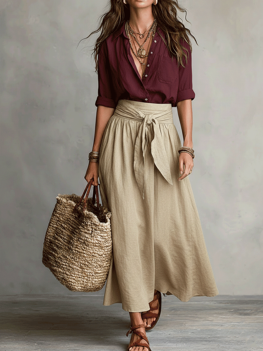 Eloisa | Women's High Waist Flowy Midi Skirt and Top Set