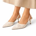 Elowen | Women's Floral Embroidered Slingback Kitten Heel