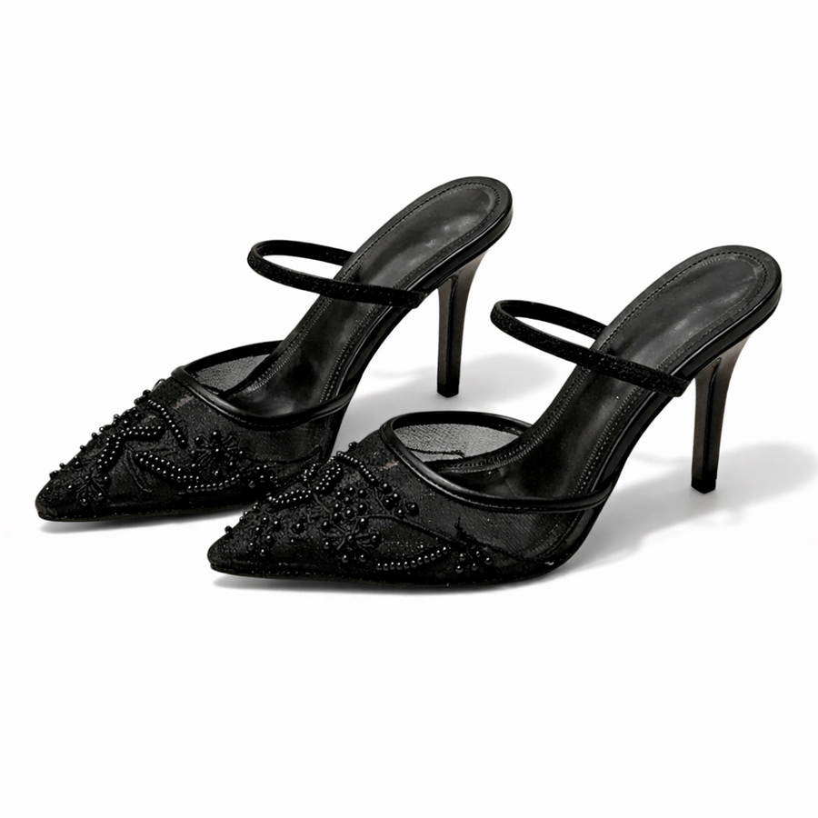 Elowen | Women's Floral Embroidered Slingback Kitten Heel
