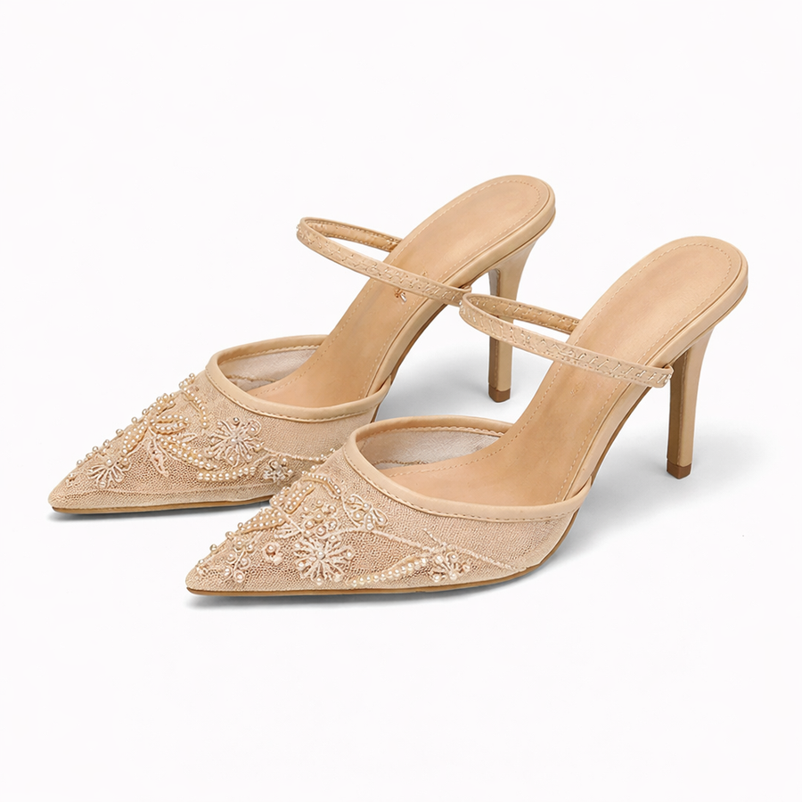Elowen | Women's Floral Embroidered Slingback Kitten Heel