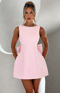 Elysia | Women's Pearl Trim A-Line Sleeveless Mini Dress