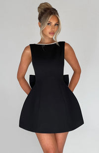 Elysia | Women's Pearl Trim A-Line Sleeveless Mini Dress