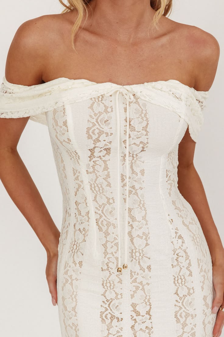 Enigma Off Shoulder Maxi Dress Lace Cream