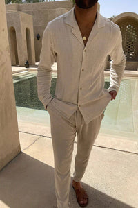 Enzo | Men's Cuban Collar Long Sleeve Shirt & Pants Set