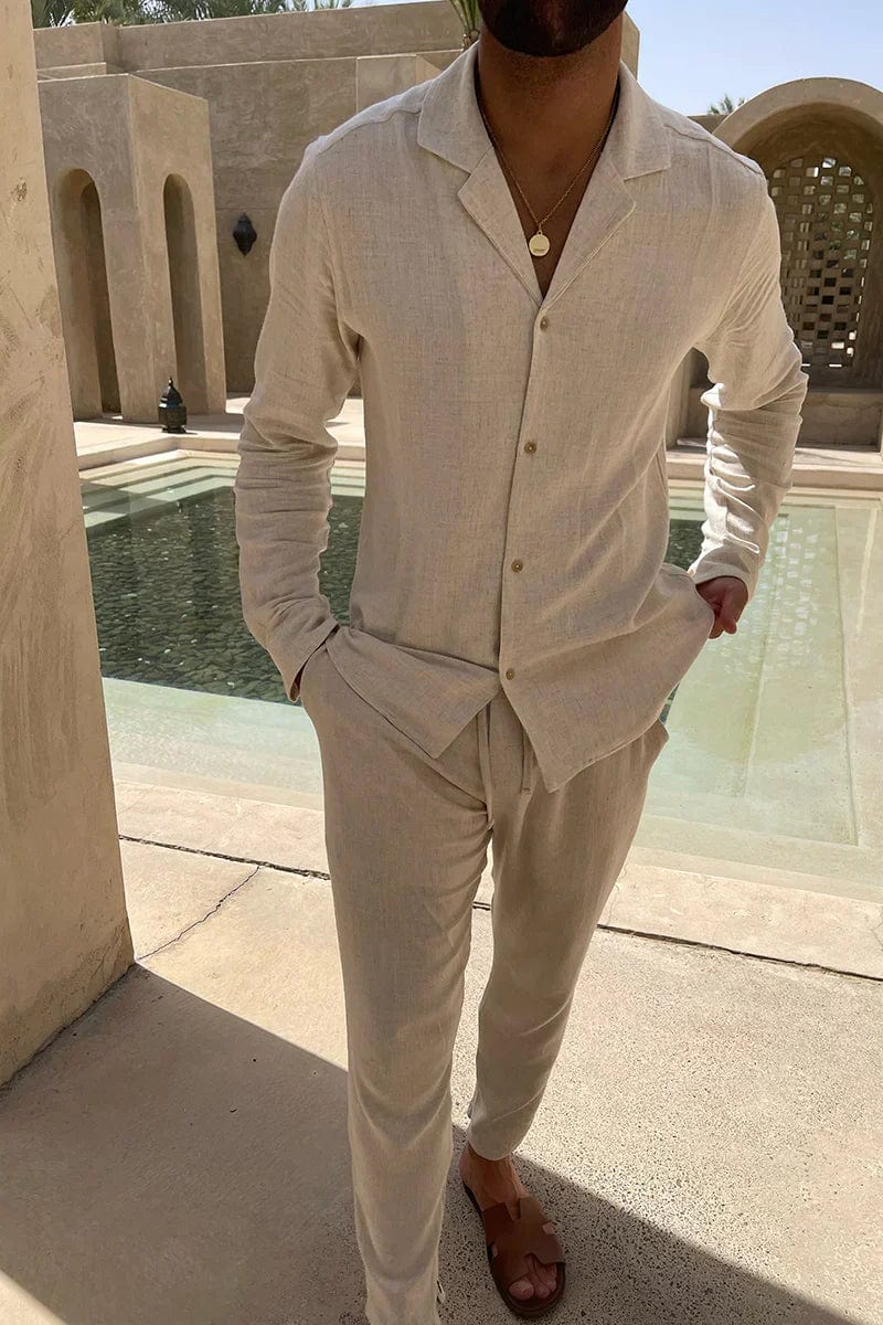 Enzo | Men's Cuban Collar Long Sleeve Shirt & Pants Set