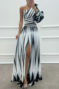 Estria | Women's One Shoulder Striped Maxi Dress