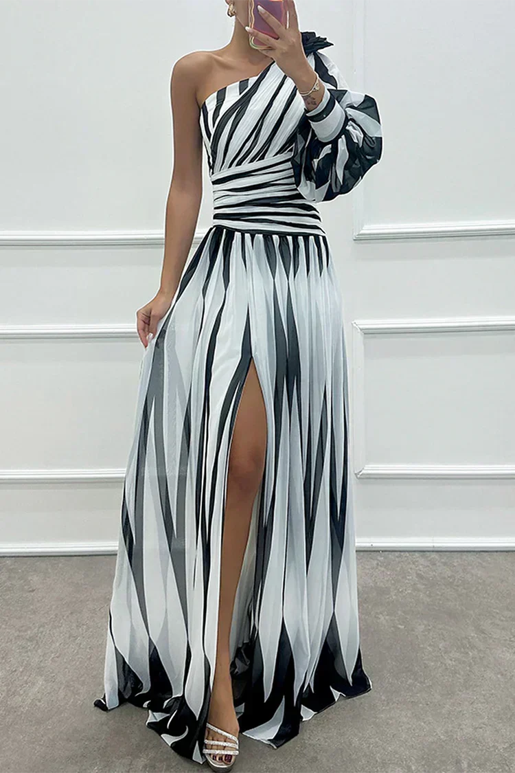 Estria | Women's One Shoulder Striped Maxi Dress
