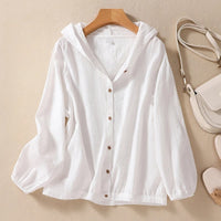 Evadne | Women's Hooded Long Sleeve Button Shirt