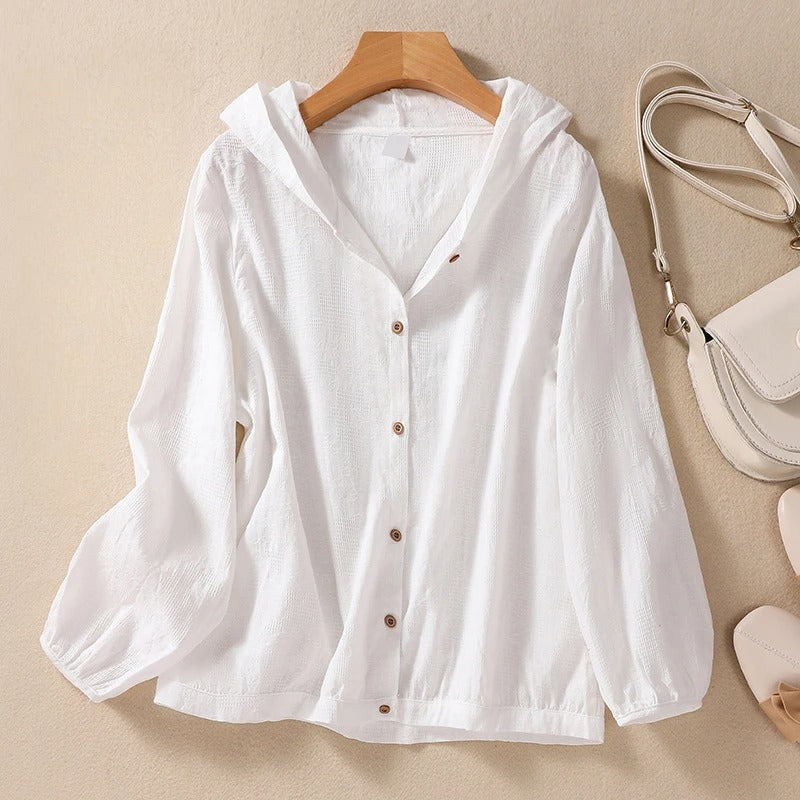 Evadne | Women's Hooded Long Sleeve Button Shirt