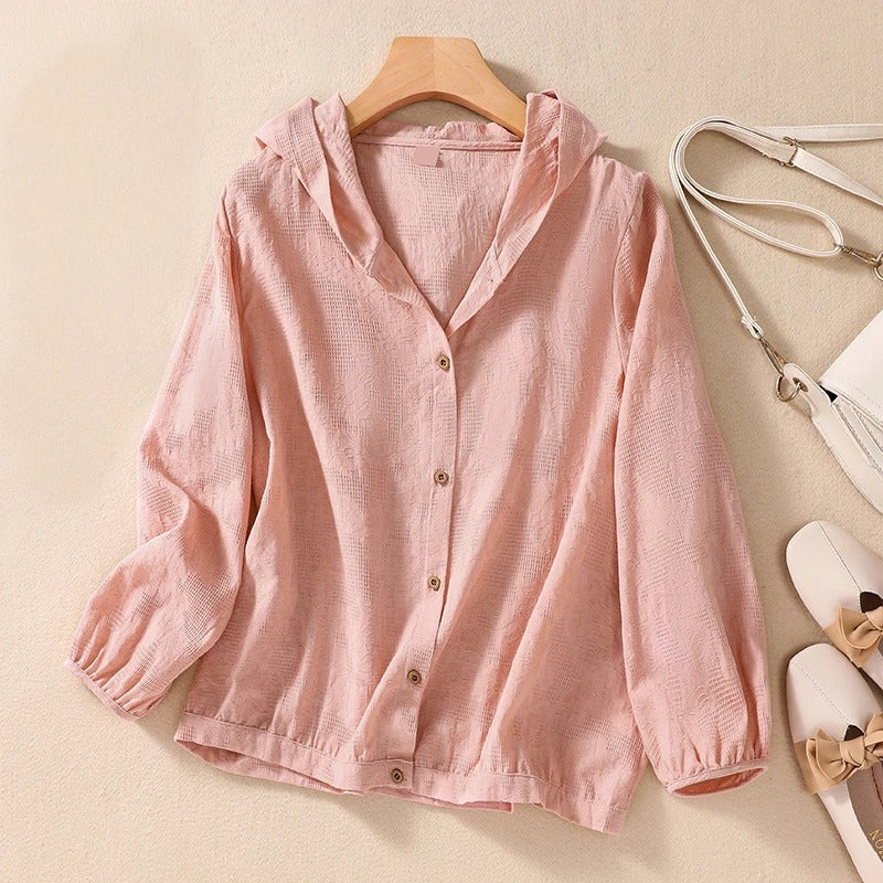 Evadne | Women's Hooded Long Sleeve Button Shirt