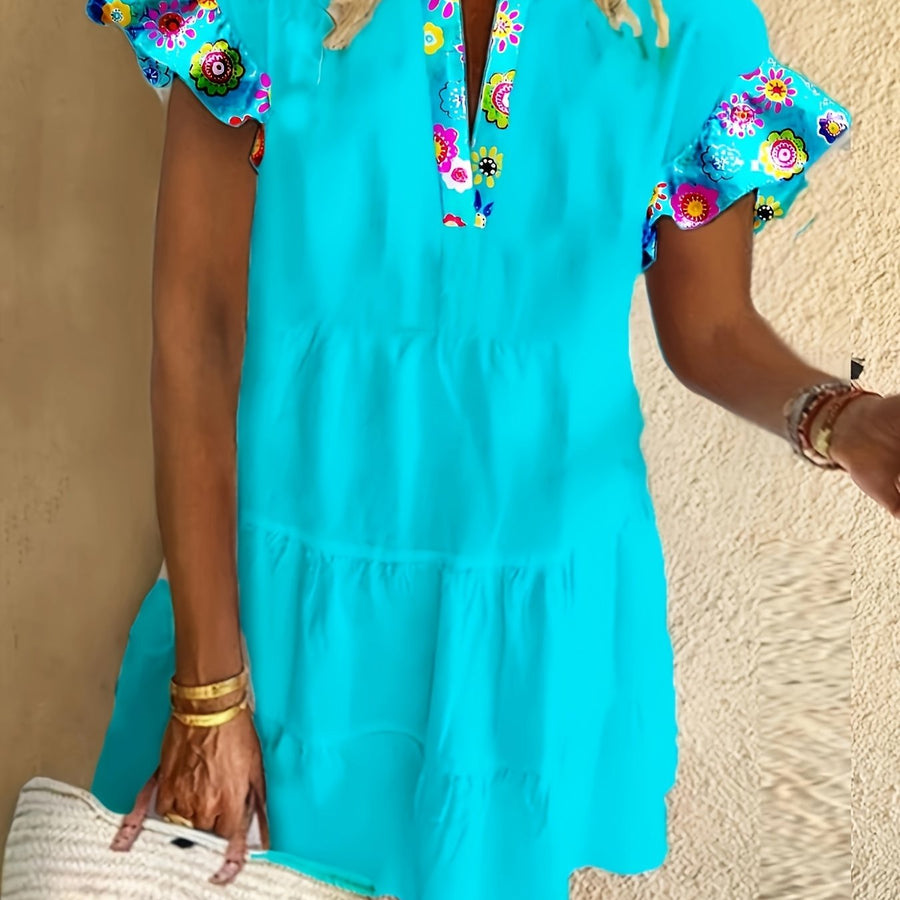 Evangeline | Women's Floral V-Neck Flutter Sleeve Dress