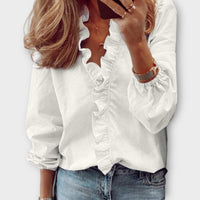 Evangeline | Women's Ruffle V-Neck Long Sleeve Blouse