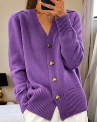 Evelyn | Women's Heart Button V-Neck Cardigan