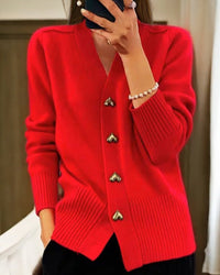 Evelyn | Women's Heart Button V-Neck Cardigan