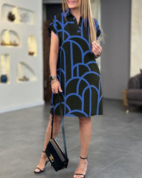 Evelynn | Women's Short Sleeve Printed Midi Dress