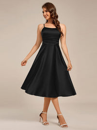 Ever Shiloh Spaghetti Strap Pleated A Line Midi Satin Wedding Guest