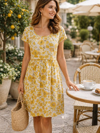 Boden Dress Boden Linen Dress Yellow Floral A Line Knee Length Summer