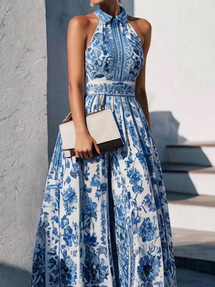 Made In Usa A Line Loose Flower Print Split Joint Lapel Maxi Dress