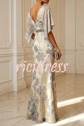 Ellie Floral Textured Diamond Embellished Belt Half Sleeve Mermaid