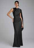Mermaid High Neck Floor Length Stretch Satin Bridesmaid Dress Black