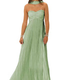 Strapless Pleated Dusty Sage Dress For Special Occasions Color: Green