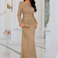 Brand New Open Back Mermaid Hem Sequin Formal Gown Gold Color: Cream