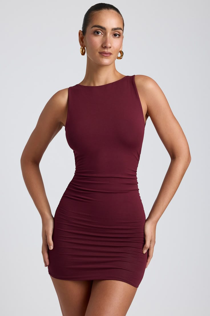 Coa High Neck Open Back Mini Dress In Plum
