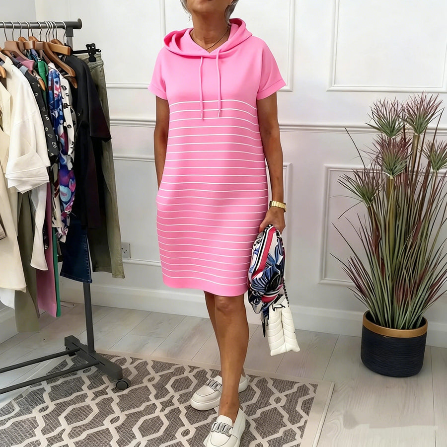 Xanthea - Striped Hooded Everyday Shift Dress