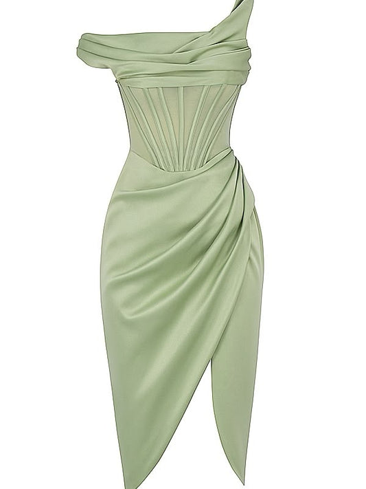 Dress Pistachio Asymmetric Drape Midi Corset Dress Color: Green Size:
