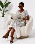 White Crochet Co Ord Set Pattern V Neck Crop Top, Maxi Skirt (Pdf